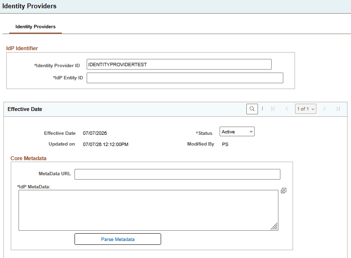 Identity Providers page, 1 of 3