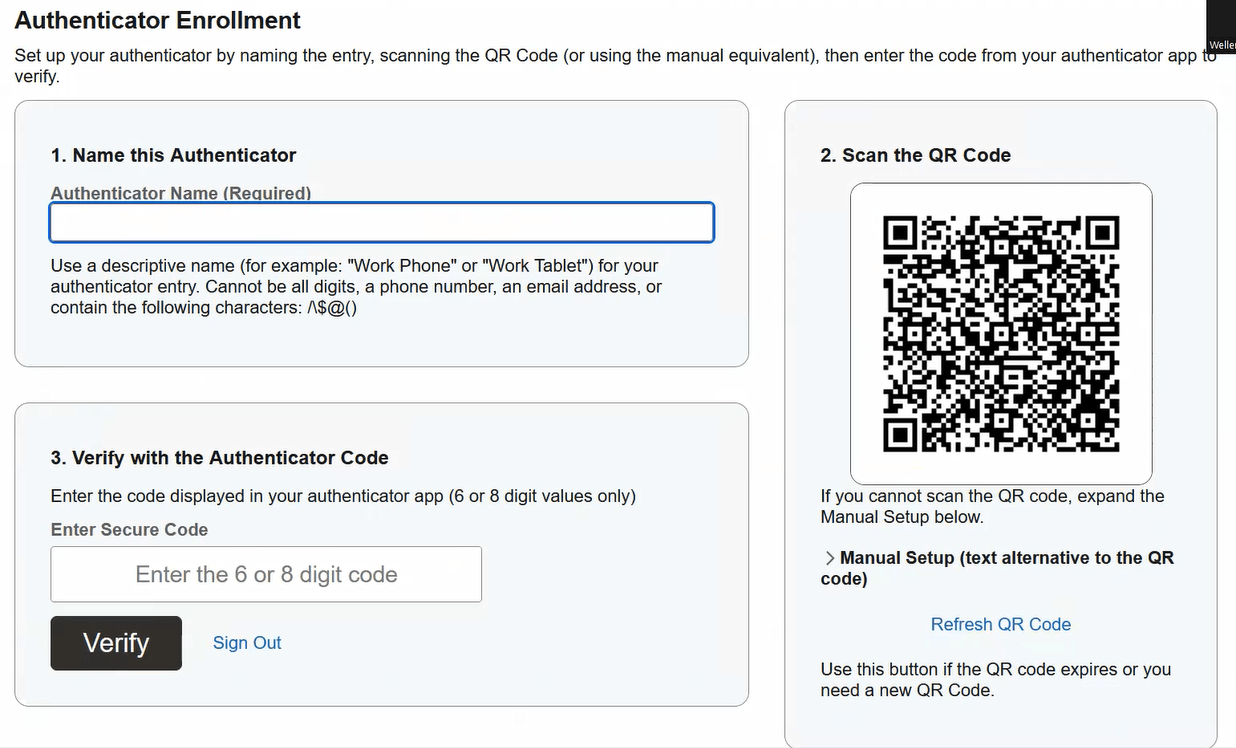 Authenticator Enrollment page Authenticator Enrollment page