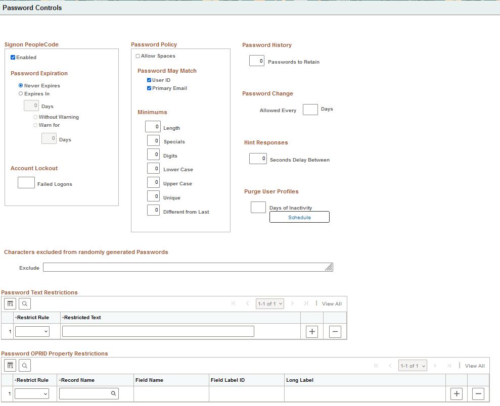 Password Controls page Password Controls page