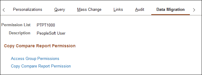 Permission Lists - Data Migration page Permission Lists - Data Migration page