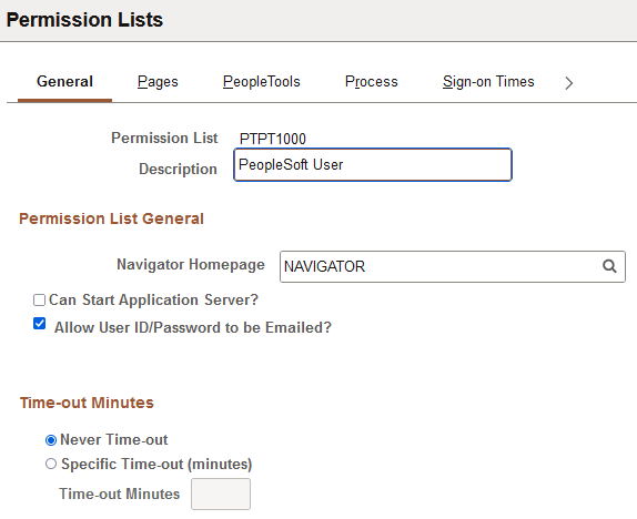 Permission Lists - General page
