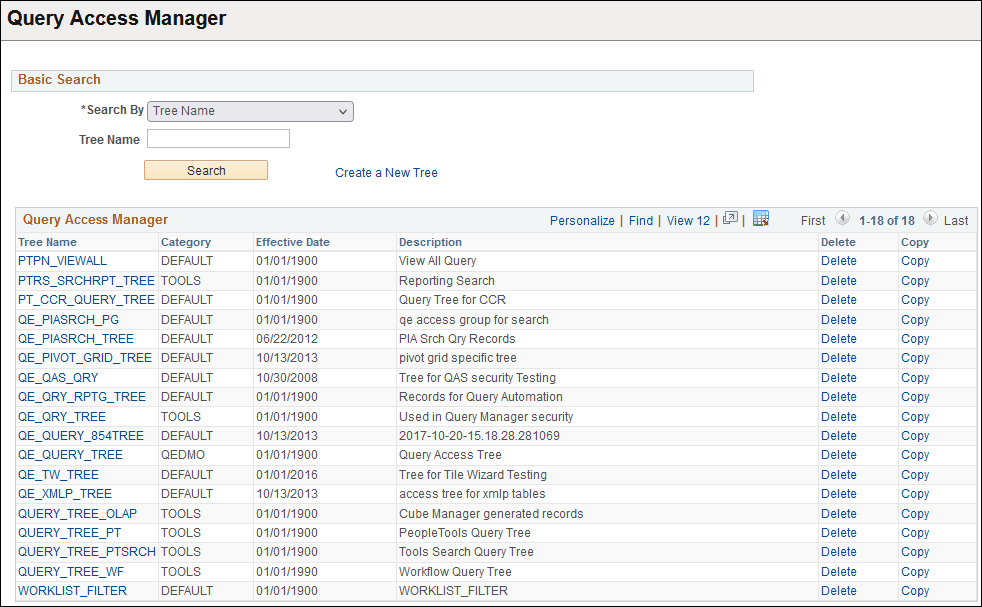 Query Access Manager - Search page