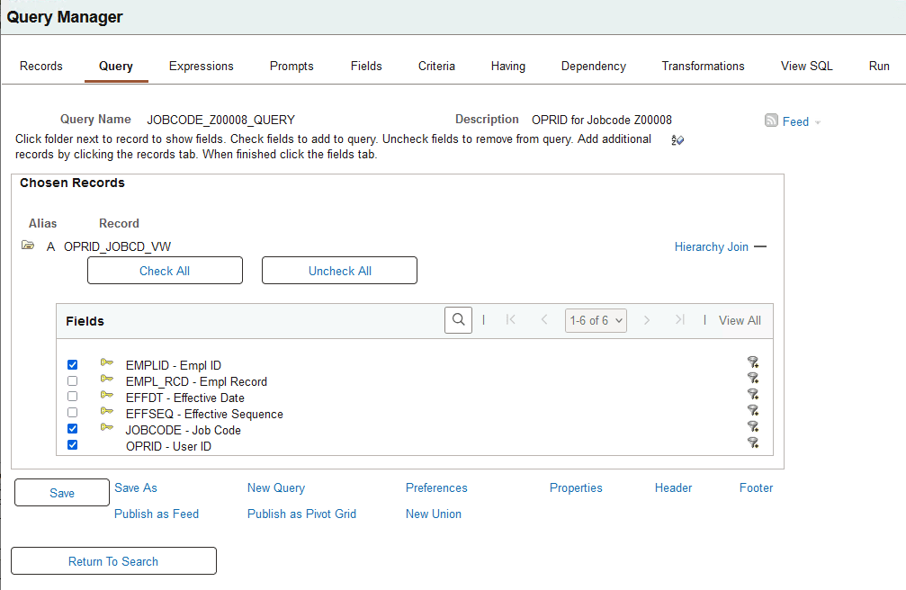 Query Manager - Query page for a role query