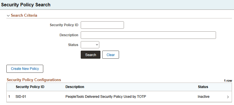 Security Policy Search page