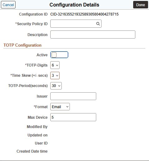 TOTP Configuration Details page