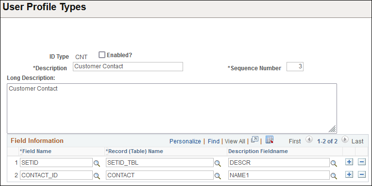 User Profile Types page User Profile Types page