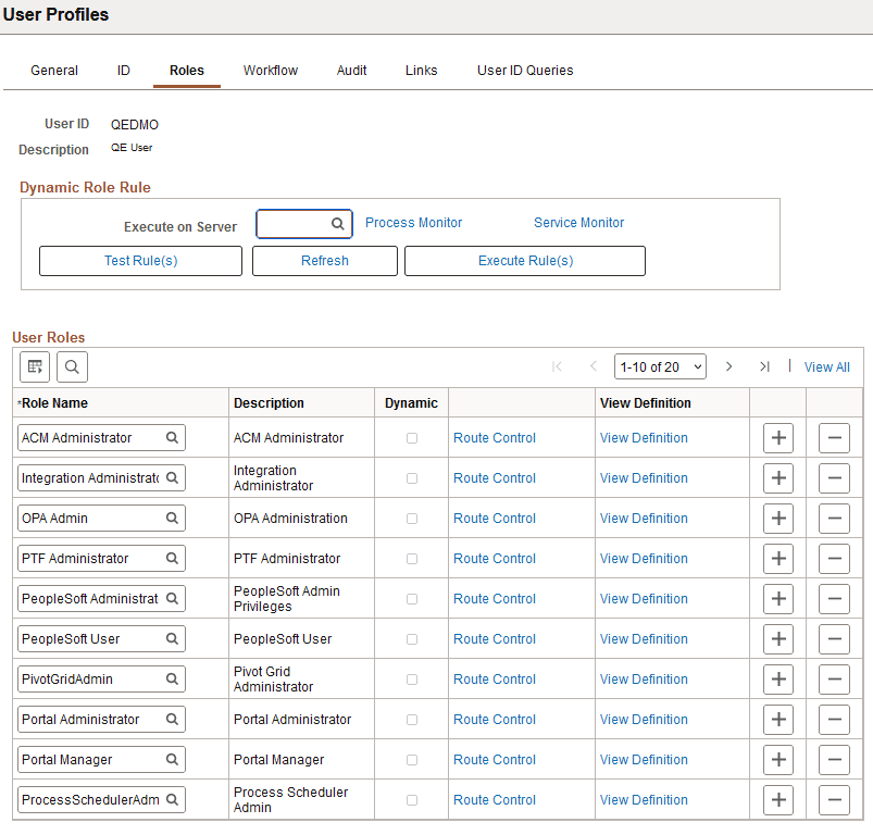 User Profiles - Roles page