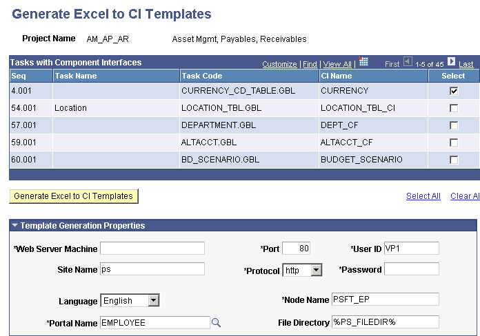 Generate Excel to CI Templates page Generate Excel to CI Templates page