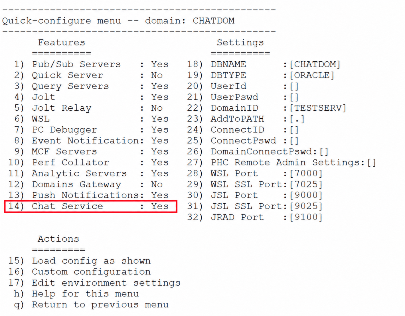 Chat Service feature in Application Server Domain