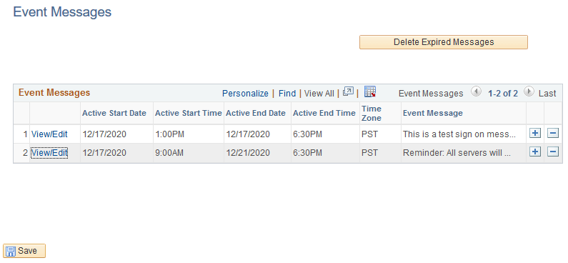 Event Messages page Event Messages page