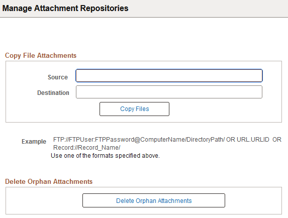 Manage Attachment Repositories page Manage Attachment Repositories page