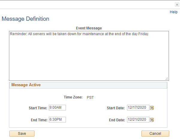 Message Definition page Message Definition page