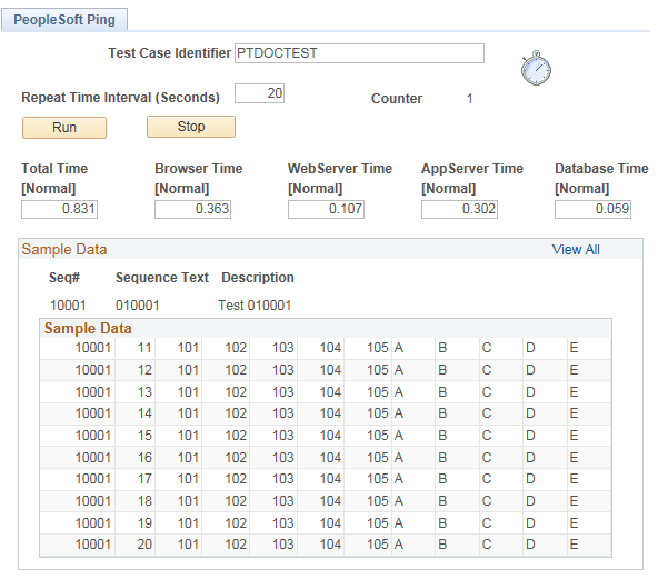 PeopleSoft Ping page PeopleSoft Ping page
