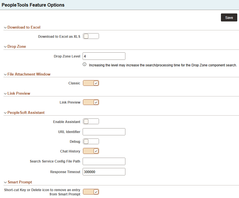 PeopleTools Feature Options page