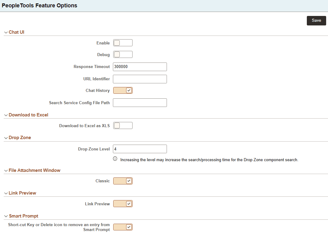 PeopleTools Feature Options page