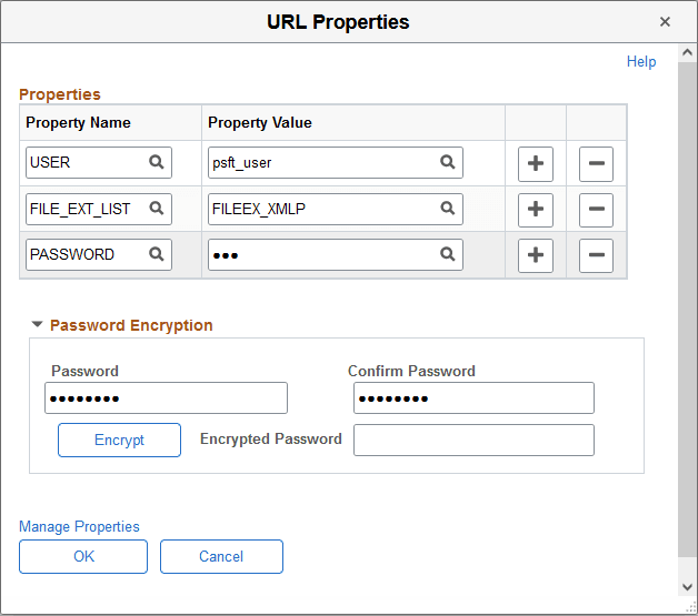 URL Properties page