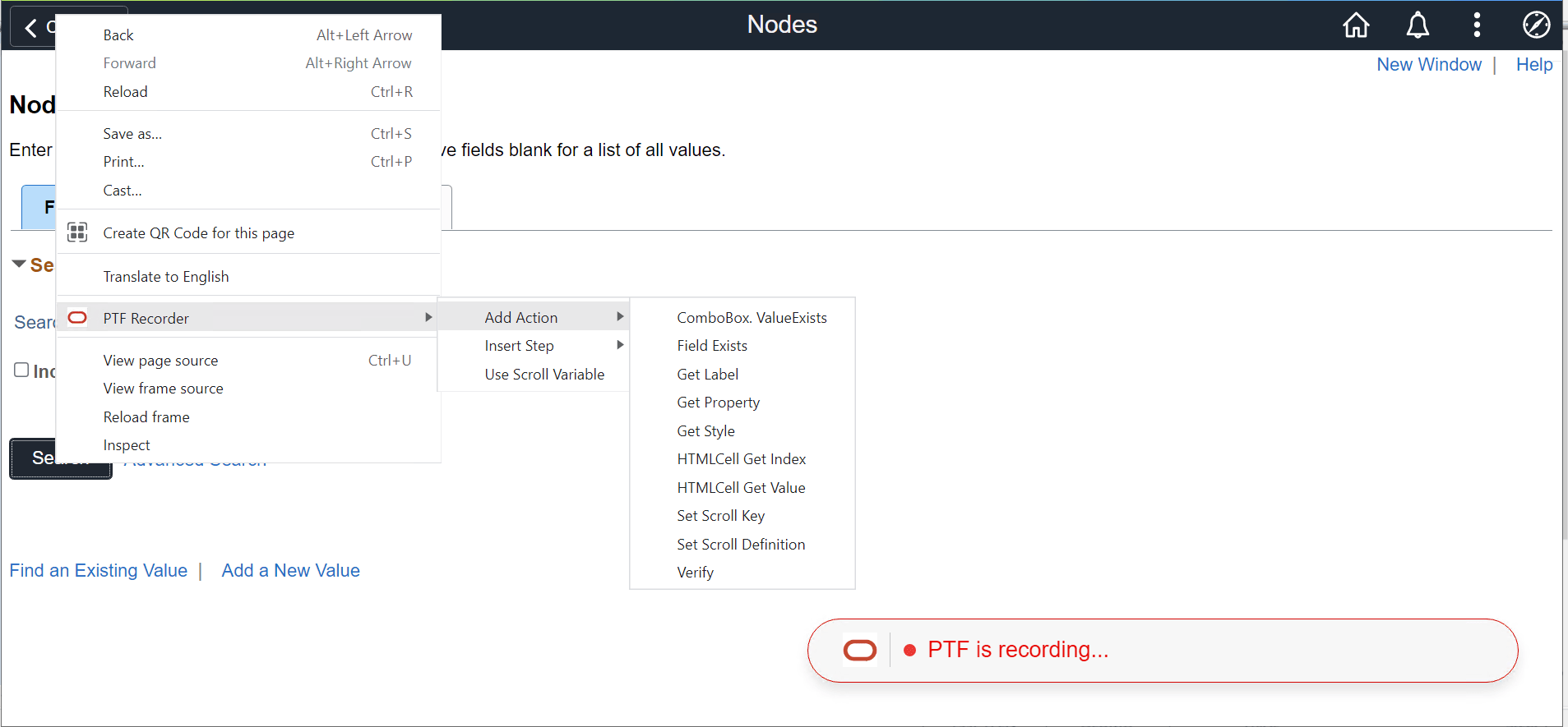 Add actions on the page element