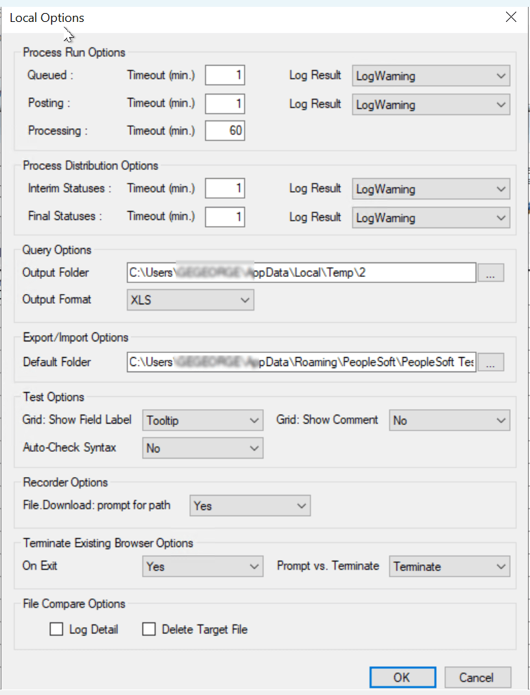 Local Options dialog box