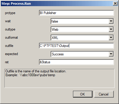 Parameter dialog box for Step:Process.Run Parameter dialog box for Step:Process.Run