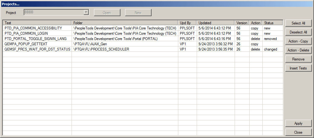 Projects dialog box Projects dialog box