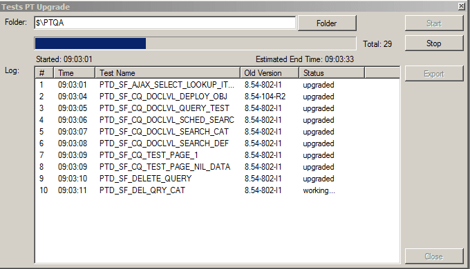 Tests PT Upgrade dialog box - processing Tests PT Upgrade dialog box - processing