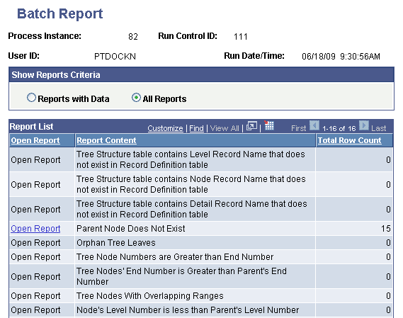 Batch Report page Batch Report page