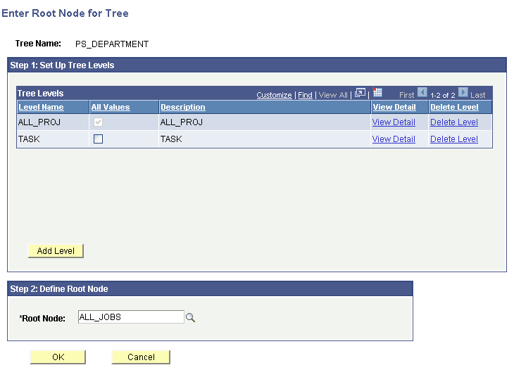 Enter Root Node for Tree page Enter Root Node for Tree page