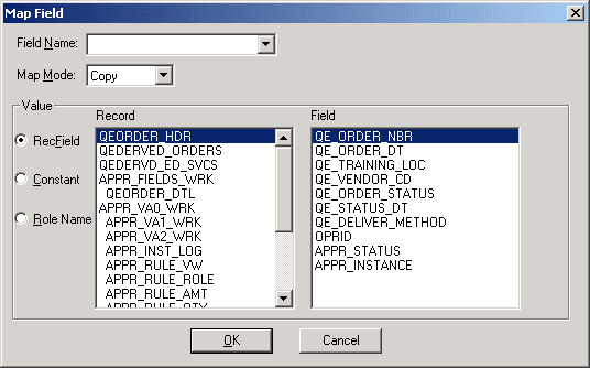 Map Field dialog box Map Field dialog box