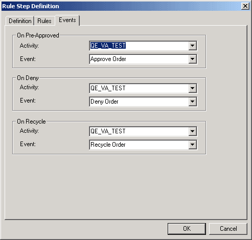 Rule Step Definition dialog box, Events tab Rule Step Definition dialog box, Events tab