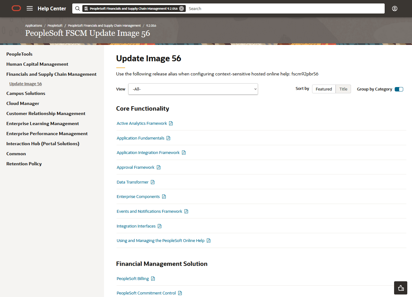 Example of a release-specific interface page