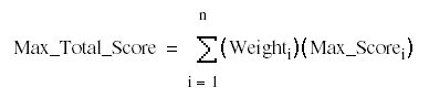 eq_maxtotalscore.png: Max_Total_Score equals sigma, open parenthesis Weight I close parenthesis, open parenthesis Max_Score I close parenthesis, where I equals 1 to n.