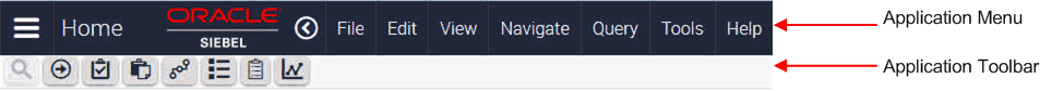Menu and Toolbar in Siebel CRM: This image is described in the surrounding text.