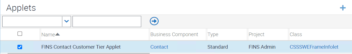 Sample configuration for FINS Contact Customer Tier Applet: This image is described in the surrounding text.