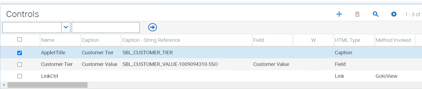 Sample configuration for FINS Contact Customer Tier Applet controls: This image is described in the surrounding text.
