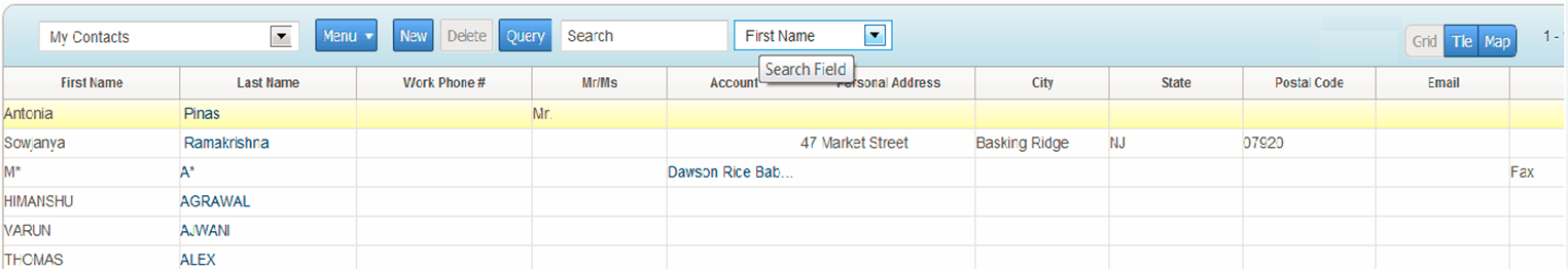 Contacts List That Allows Users to Change the Applet Visualization: This image is described in the surrounding text.