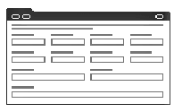 Generic Layout of the Applet Form 4-Col (No Record Nav) Template. In this image of a template, there is a tab at the beginning of the image with placeholders for buttons. There are four columns and four rows with label and field pairs. Fields span one, two, or four columns.