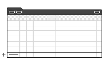 Generic Layout of the AppletListTotals Template. In this image, there is a bar at the beginning of the image with placeholders for buttons. After the bar, there is a shaded row. There are seven columns and eight rows. The row that appears at the end of the image has a plus sign (+) before it and a shaded line appears before it, separating it from the other rows. A shaded area appears inside the first cell of the last row.