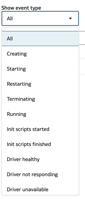 Show event type dropdown open with all options displayed
