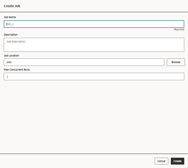 Create Jobs open in default state