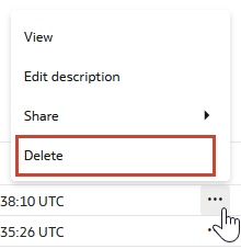 Actions three-dot menu open for schema with Delete highlighted