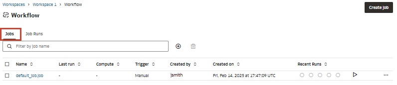 Workflows page with Jobs tab highlighted