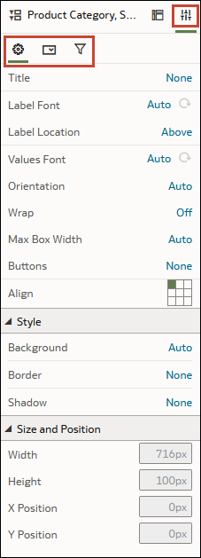 Dashboard filter properties tabs