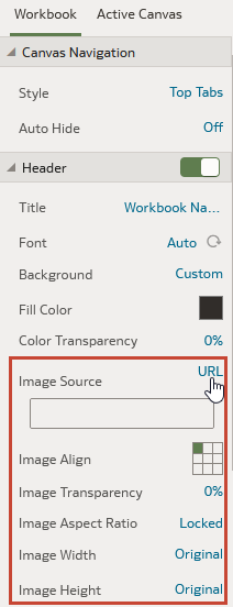 Workbook header Image Source option