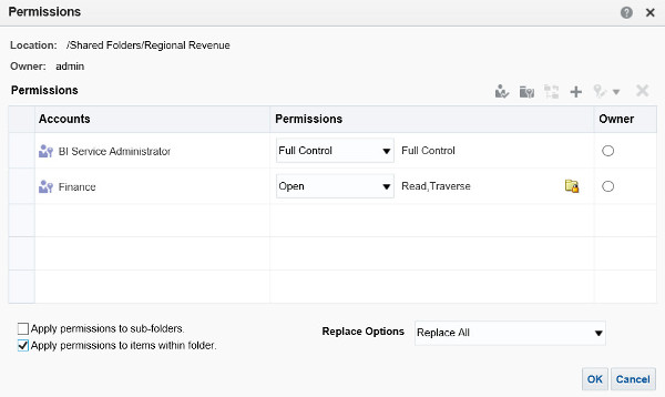 Add permissions to the Finance application role