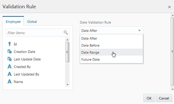 Validation Rule dialog box