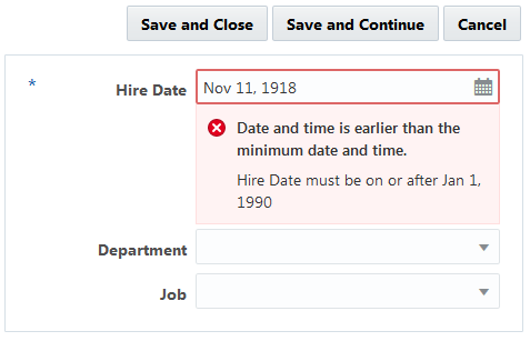 Create Employee page in Test Application mode