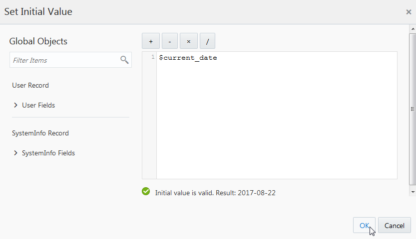 Set Initial Value dialog box