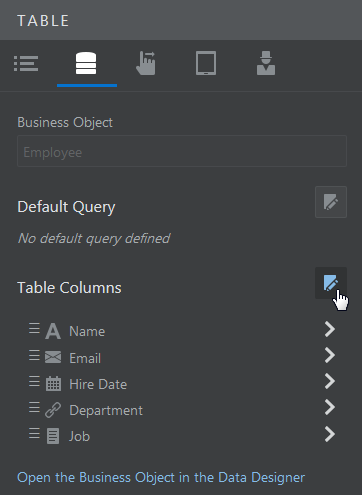 Table property inspector