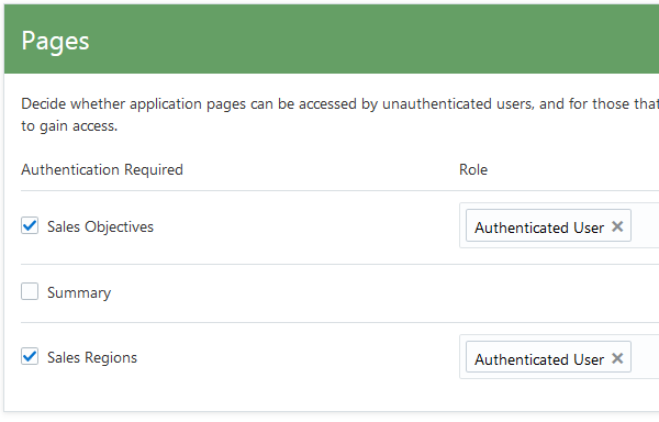 Select pages for authentication
