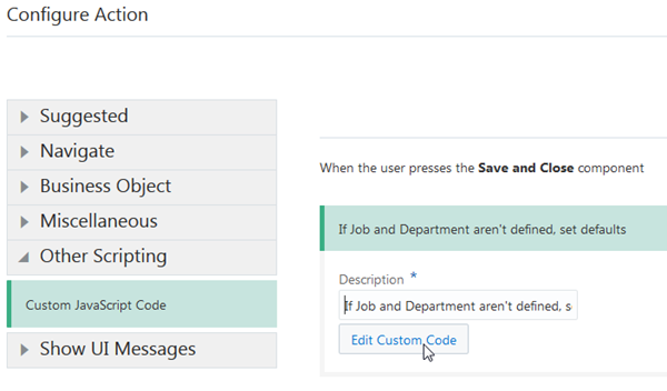 Custom JavaScript Code action